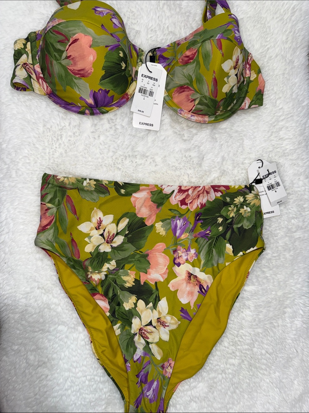 Express Swimsuit Body Contour Balconette Top L and High-Waisted Bottom M